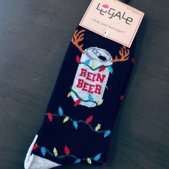 Legale Rein Beer Reindeer Christmas Holiday Adult Fun Socks - Picture 1 of 4
